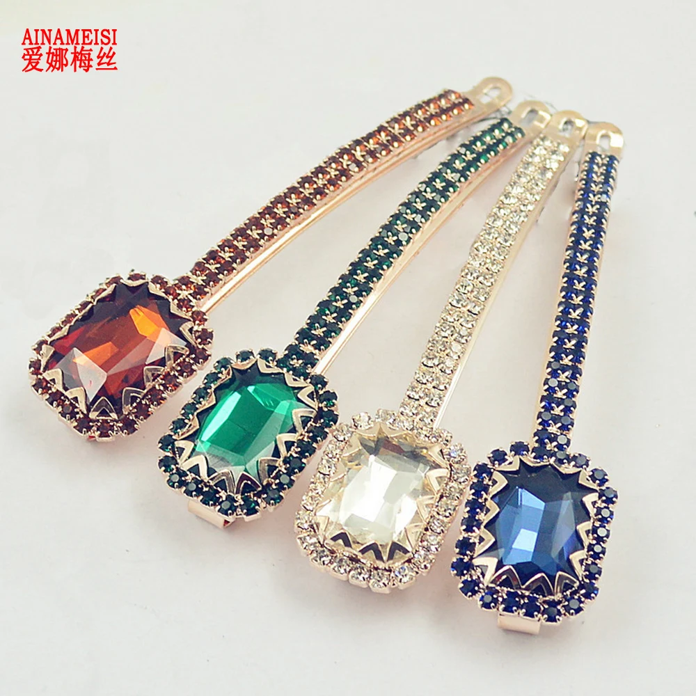 

AINAMEISI Fashion Hair Accessories Trendy Big Rhinestone Hair Barrette Luxury Hair Jewelry Green Crystal Hair Clips For Women