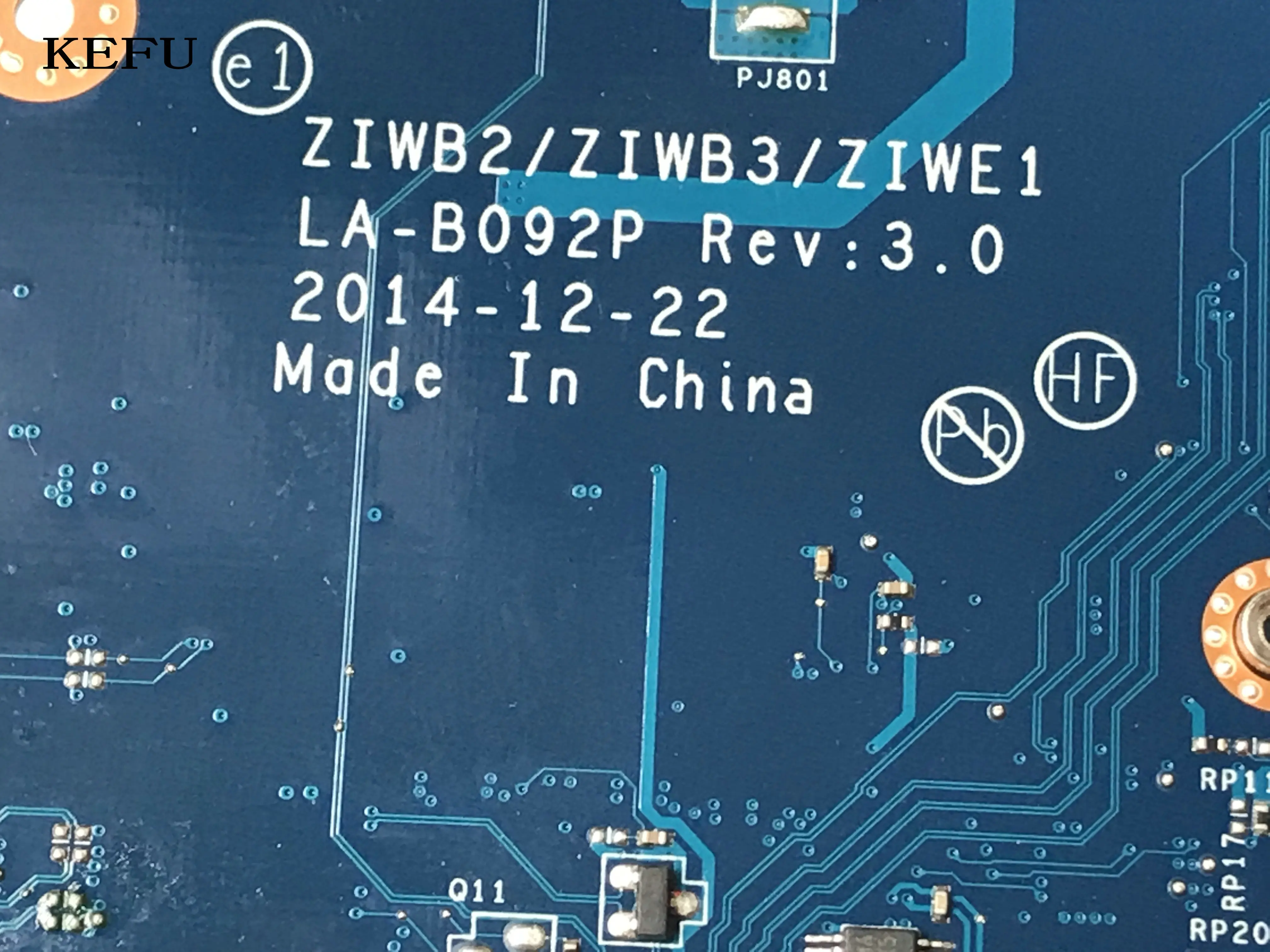 

KEFU AVAILABLE NEW ZIWB2 / ZIWB3 / ZIWE1 LA-B092P for Lenovo B50-70 Laptop motherboard with PROCESSOR SR24B 3825 (fit i3 i5 i7 )