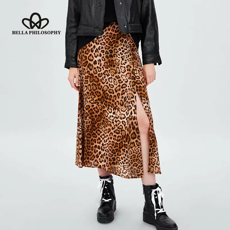 Wonder 2018new autumn Long Maxi Skirts Vintage Female Leopard A-Line Skirts High Waist Lady New Fashion Split Elastic Maxi Skirt