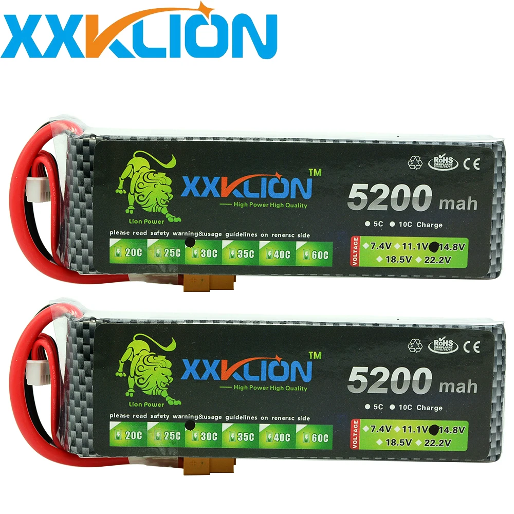 

2PCS Lipo Battery 4S 14.8v 5200mah 25c 30C 35C 40C T XT60 Plug RC Helicopter RC Car RC Boat Quadcopter Remote Control Battery