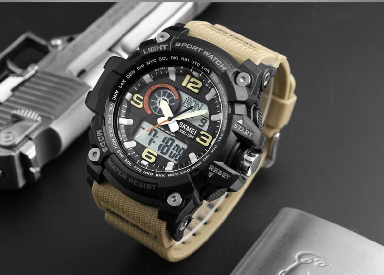 SKMEI Роскошные военные спортивные часы с двойным дисплеем Цифровые кварцевые часы мужские Водонепроницаемые многофункциональные мужские часы