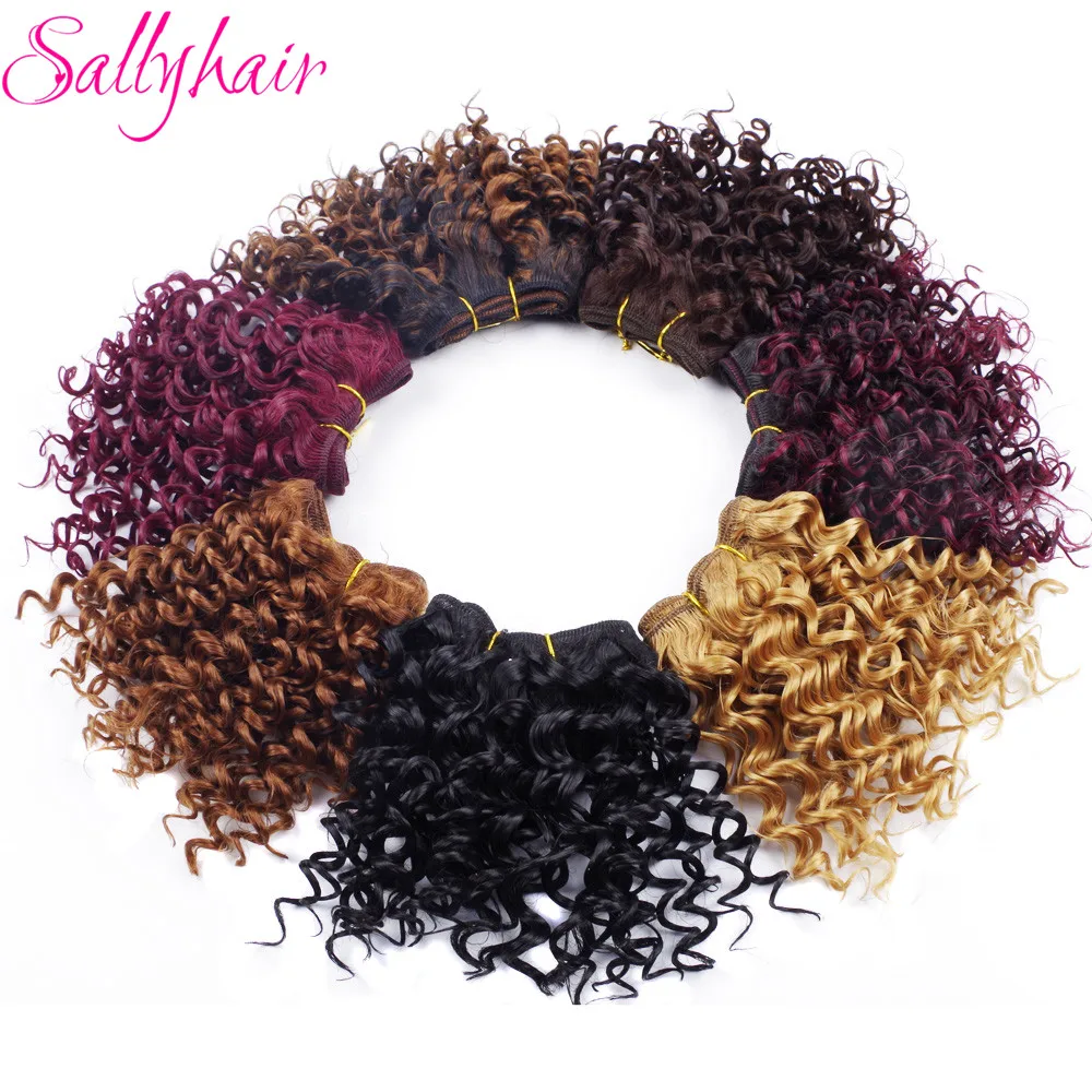 Sallyhair Ombre Color Afro Kinky Curly Crochet Hair Weave Mixed Black Burgundy Synthetic Hair Extensions 3pclot Hair Weavings  (32)