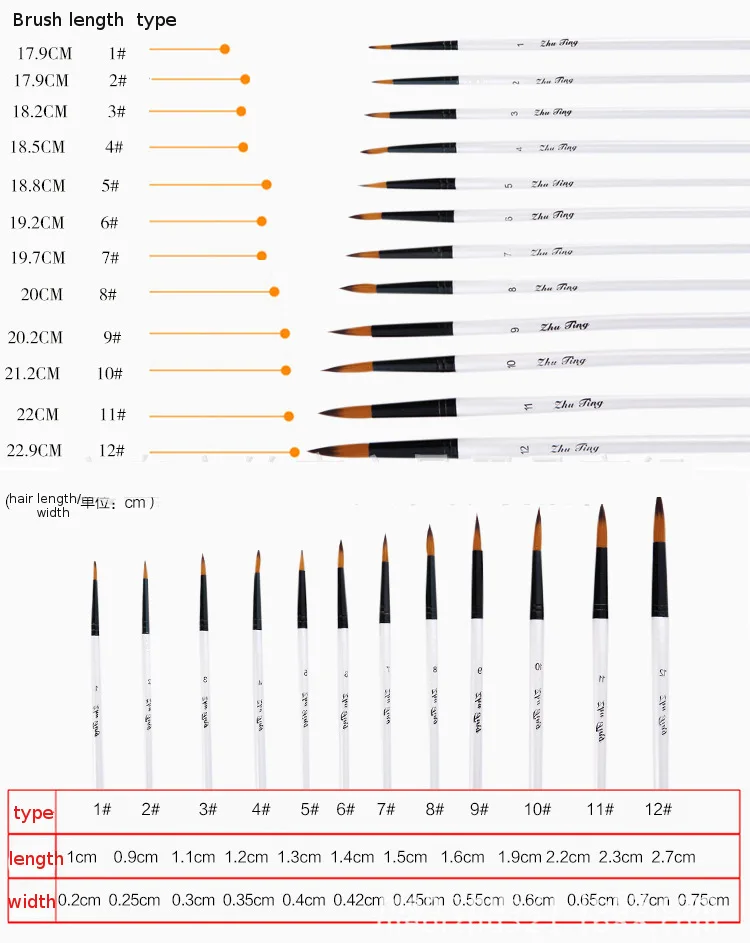 12/24 шт. нейлон волос деревянная ручка акварель кисть для рисования, ручка Набор для масляная Акриловая картина арт Краски кисти чертежные принадлежности