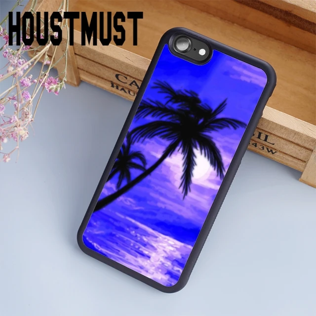 HOUSTMUST Palm Trees And Sunset Purple Beach Tropical Ocean Case cover For iPhone 5S SE 6 6S 7 8 X galaxy S6 S7 edge S8 S9 Plus |
