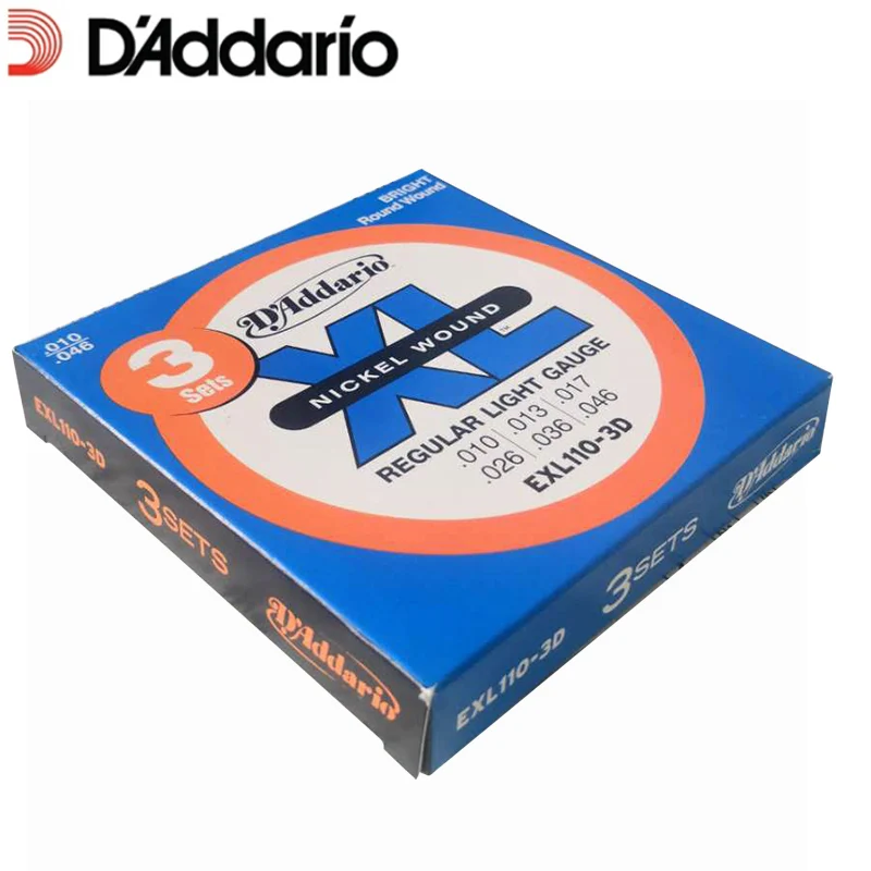 3 пакеты! D'Addario DAddario Струны для электрогитары XL с никелевой обмоткой EXL110, 115120125, 3 пачки в комплекте. Гитарные струны 10-46