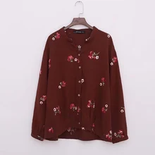 Плюс размер 4XL вышивка хлопок лен свободные женские футболки Весенние футболки негабаритных с длинным рукавом Женские повседневные футболки