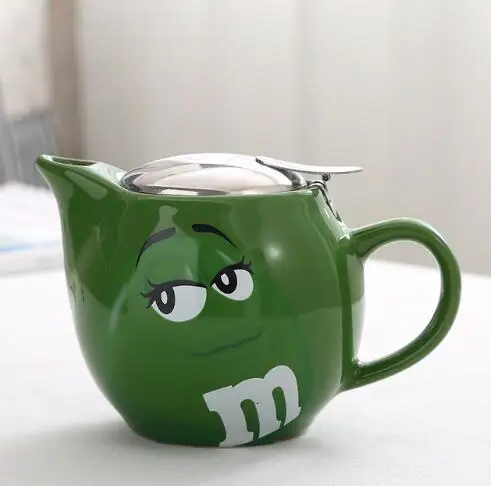 M& M bean, большой объем, кофейник, чай для завтрака, молочный горшок с фильтром, керамическая посуда для напитков 500 мл - Цвет: Зеленый