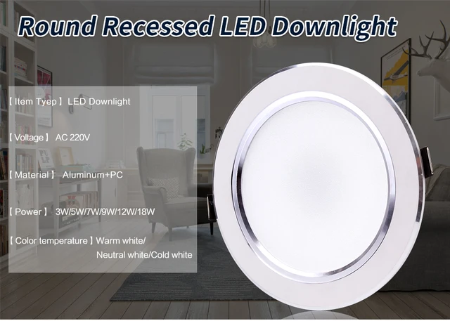 Ultra Bright Round LED Downlight 3W 5W 7W 9W 12W 15W 18W Aluminum AC110V 220V LED Down Light Ceiling Recessed Spot Light -