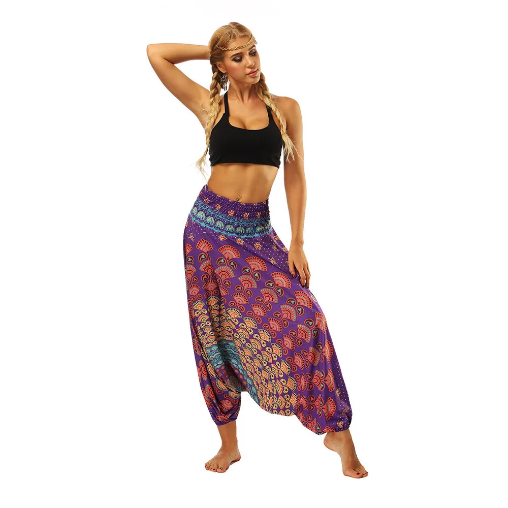 Women'S Sports Pants Casual Summer Boho print Loose Yoga Trousers Baggy Harem Vintage High Waist Pants Spodnie Damskie Mujer