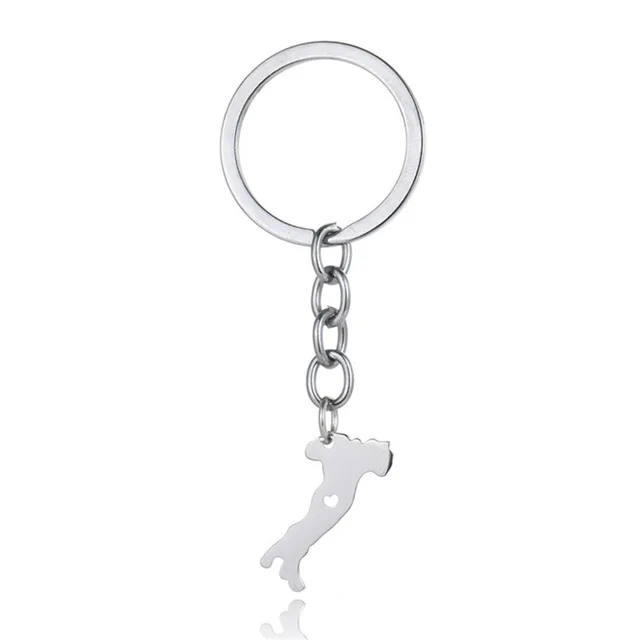 

New Italy Map Keychains Silver Color Stainless Steel Italy Map Heart Key Chains Map Memorial Jewellery