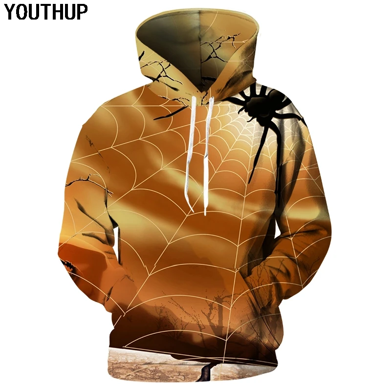 YOUTHUP 2018 Halloween Hoodies Men Funny Sweatshirts Spider Print 