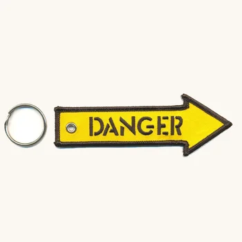 

DANGER Embroidery Keychain Made by Twill 12.5 x 2.5cm with Metal Ring Embroidered Logo on the Fron&Back MOQ100pcs free shipping