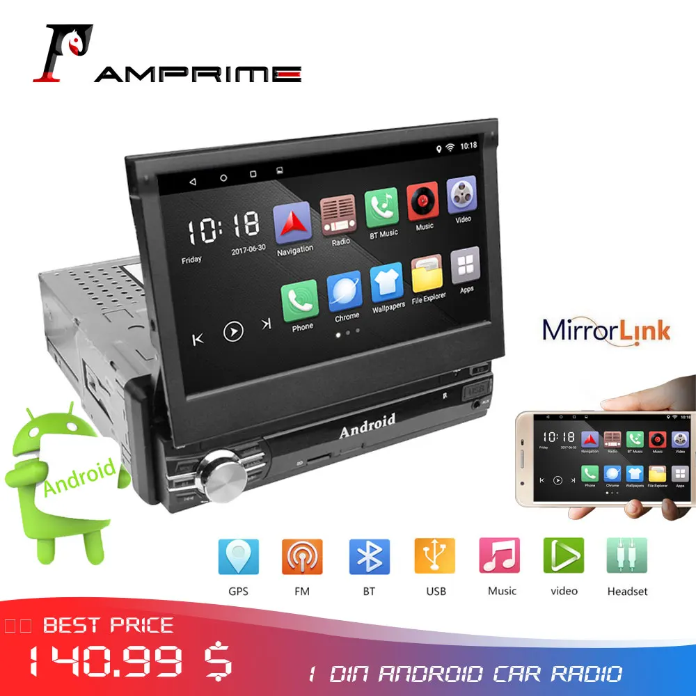 

AMprime 1 din Car Multimedia Video Player Android 7" Touch Screen 1din Car Radio Audio Stereo GPS Wifi BT FM Autoradio Stereo