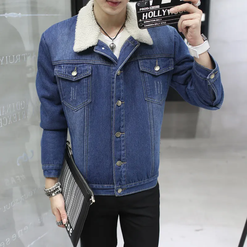 2018 New Korean Style Men's Jacket Turn-down Collar Single Breasted Denim Jacket Slim Jacket Casual Men Thick Casaco Masculino