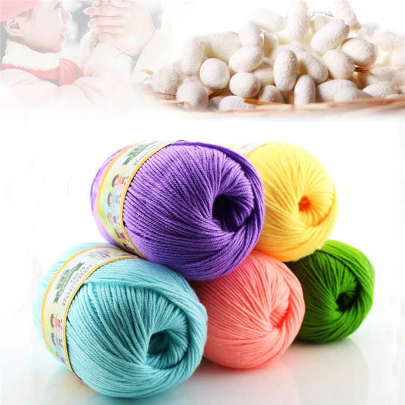 Hot Sale Multi Color Cotton Silk Knitting Yarn Soft Warm Baby Yarn for Hand Knitting Supplies