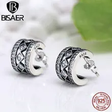 BISAER, подлинные Серьги Brincos, 925 пробы, серебро, винтажные квадратные геометрические серьги-гвоздики для женщин, модные серьги, ювелирное изделие ECE052