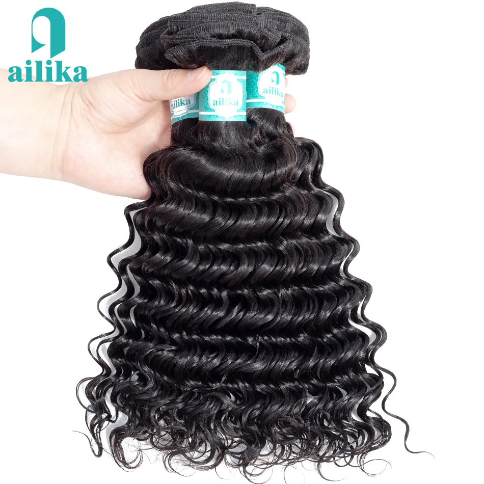 

AILIKA Brazilian Hair Weave Bundles Deep Wave 8-26 Inch 1/3/4 Bundles Human Hair Extensions Natural Color Non Remy