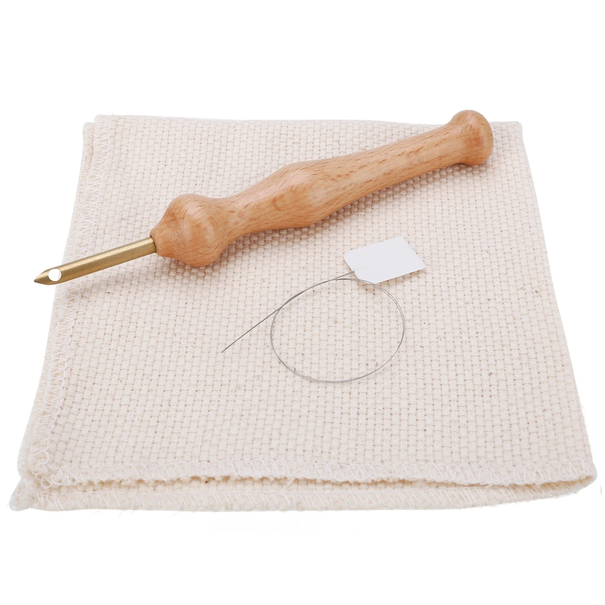 1 Set Embroidery Pen Punch Needle+Cloth Wooden Handle Craft Tools for DIY Sewing Stitches Embroidery Weaving Tool Sewing Tool