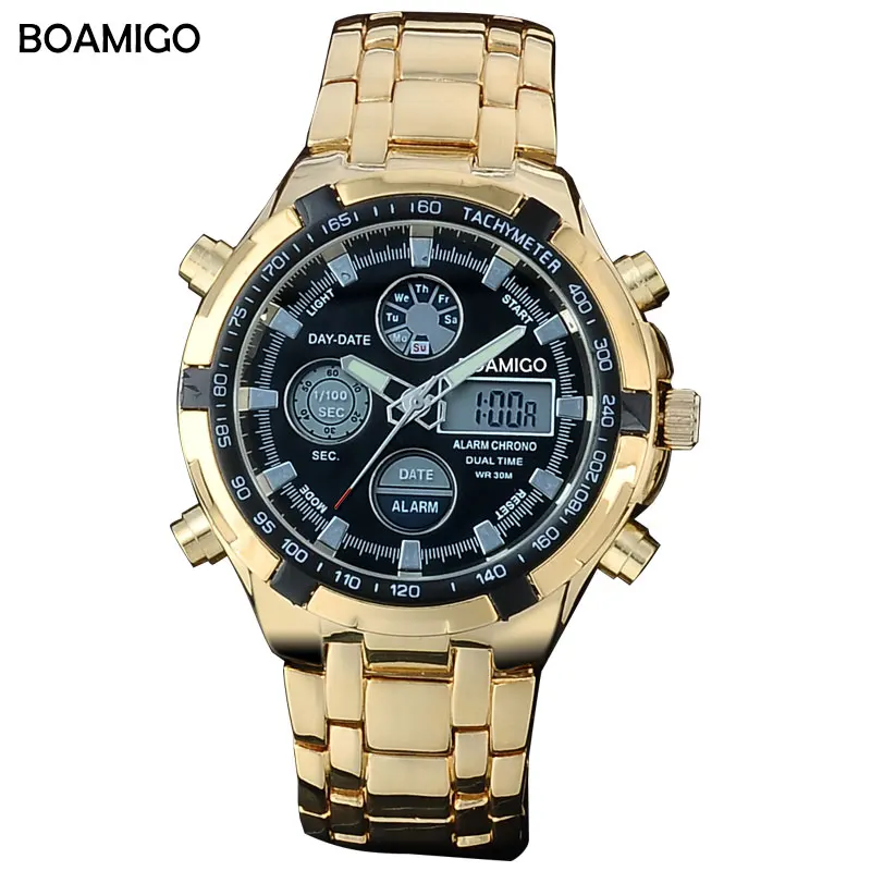

BOAMIGO Brand Military Men Watches Male Sport Watch Date Steel Strap LED Digital Quartz Wristwatch Chronograph Relogio Masculino