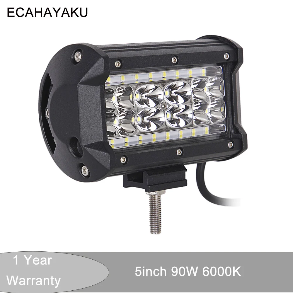

ECAHAYAKU 1x 5 inch 90W LED Work Light Bar for Tractor Boat Off-Road led bar 4WD 4x4 Truck SUV ATV Spot Flood Combo Beam 12V 24v
