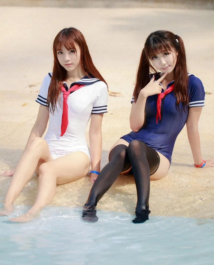 

2018 Japanese school Uniforms Style sukumizu swimsuit Cute Sailor One-Piece Lolita Swimwear girl Cosplay sexy Bathing suit