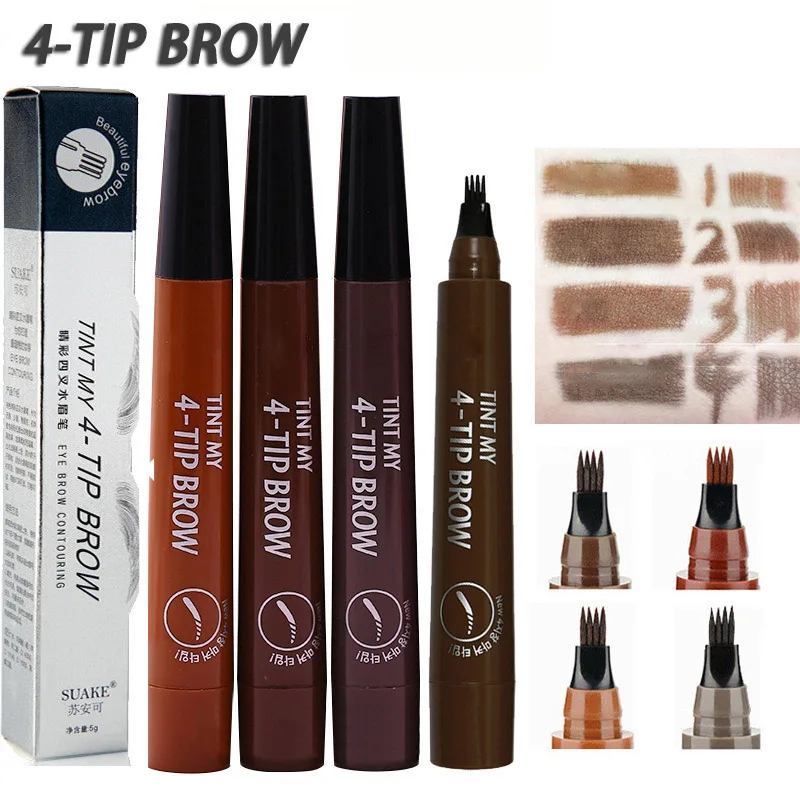 Pre-owned Offer of  Eyebrow Pen Eye Makeup Waterproof 4 Fork Portable Beauty Tool for Women Lady H7JP