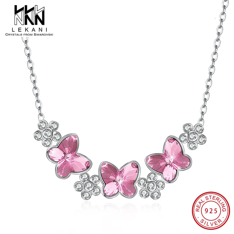 

925 Sterling Silver Necklace Butterfly Flowers Crystal From Swarovski Pendants Luxury Shining Choker For Women Wedding Jewelry