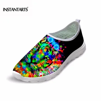 

INSTANTARTS Men Casual Mesh Shoes Colorful Animal Tiger Printing Slip-on Flat Shoes Male Fashion Black Breathable Sneakers Shoes