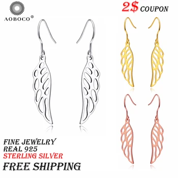 

AOBOCO Brand Fine Jewelry Sterling Silver Angel Wing Drop Earrings For Women Girl Gift Boxes 3 Color Drop Shipping