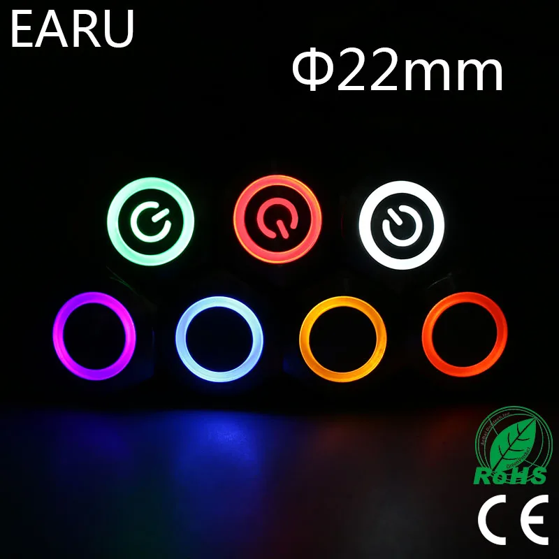 

22mm LED Light Indicator Waterproof Stainless Steel Metal Push Button Switch Latching Fixation Locking Momentary Power 1NO 1NC