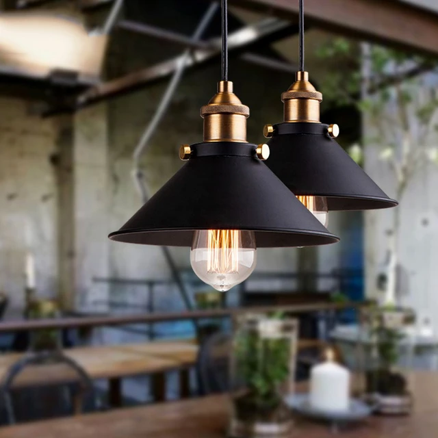 Lampara Vintage Industrial Colgante Shade Rustic Black Edison Retro