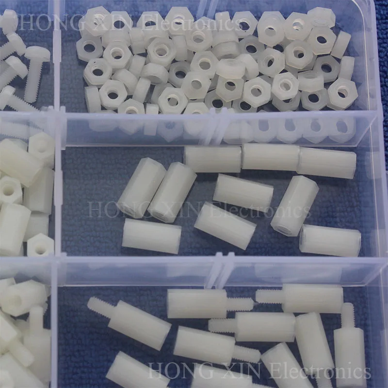 White Nylon M3 M-F/F-F Hex Column Standoff Support Spacer Screw Nut 300 in 1 Assortment Kit set With Plastic Box Varied Length