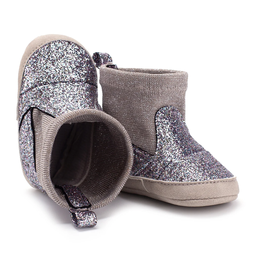 Новые брендовые ботинки с блестками для новорожденных мальчиков и девочек осенне-зимние эластичные ботинки на мягкой подошве для детей 0-18 месяцев