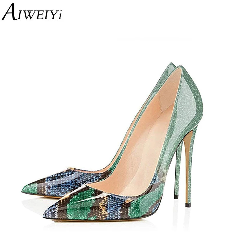 

AIWEIYi Pointed Toe Women High Heels Platform Pumps Stiletto High Heels Snake Print Ladies Wedding Shoes Casual Shoes Woman