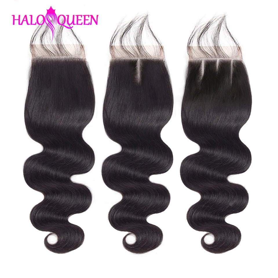 HALOQUEEN волосы 4x4 перуанские закрытые пышные человеческие волосы бесплатно/средний/три части кружева Закрытие 8 "-16" натуральный цвет