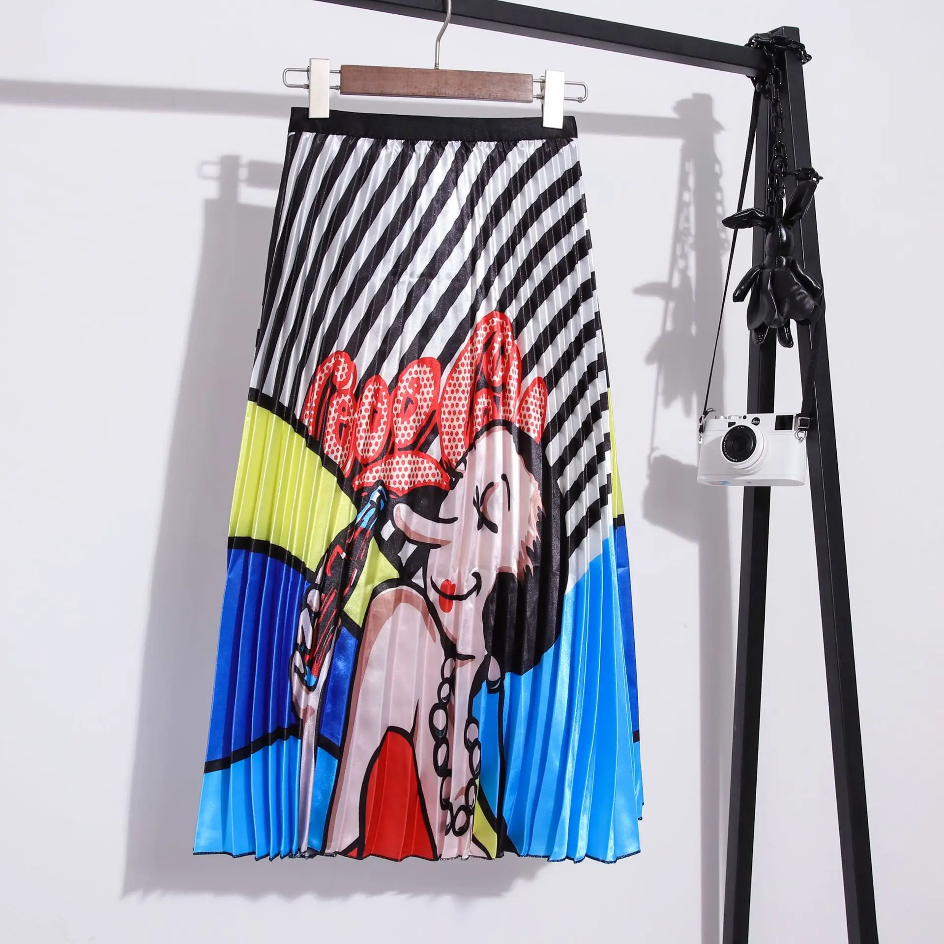 Юбки трапециевидной формы женские миди плиссированная юбка с рисунком из мультфильма женские корейские демисезонные эластичные сетчатые юбки-пачки с высокой талией