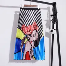 Юбки трапециевидной формы женские миди плиссированная юбка с рисунком из мультфильма женские корейские демисезонные эластичные сетчатые юбки-пачки с высокой талией