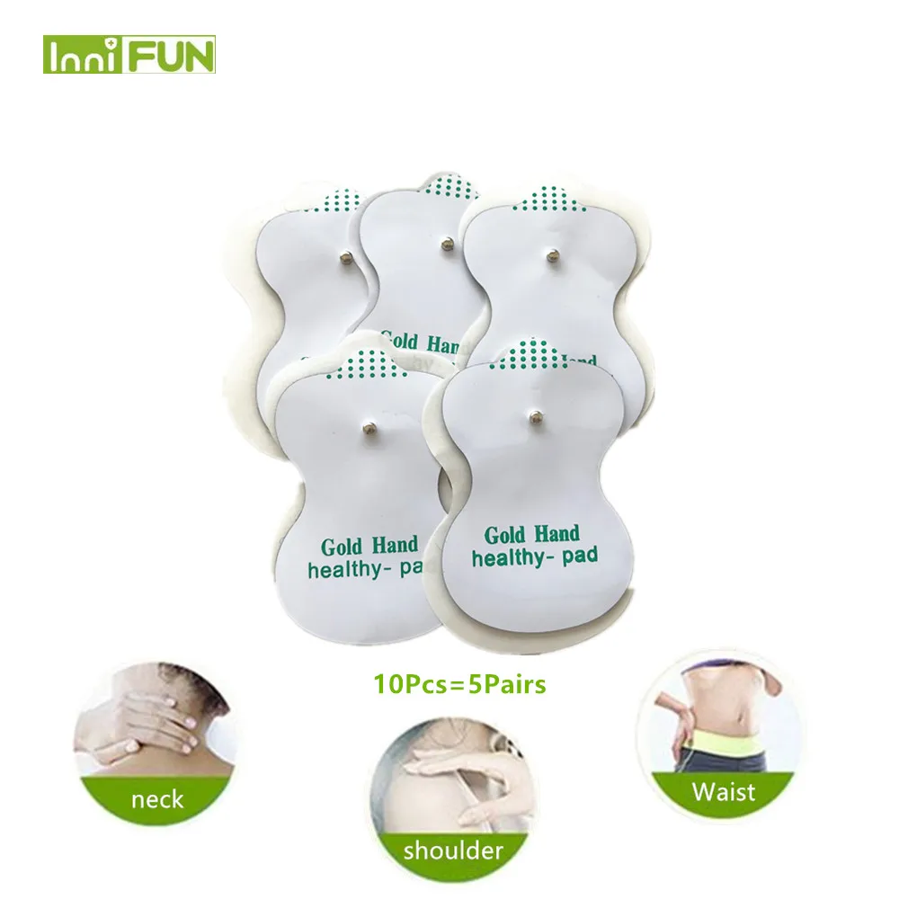 10pcs/lot Gold Hand Electrode Pads For Tens Acupuncture Digital Therapy Machine JR-309 Slimming Electric Body Massager Pads