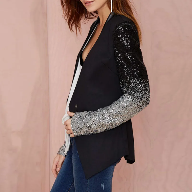 Promotions ZANZEA 2019 Women Thin Jackets And Coats Long Sleeve Lapel Coat Patchwork Bling Silver Black Sequin Work Blazers Suit Promotions ZANZEA 2019 Women Thin Jackets And Coats Long Sleeve Lapel Coat Patchwork Bling Silver Black Sequin Work Blazers Suit