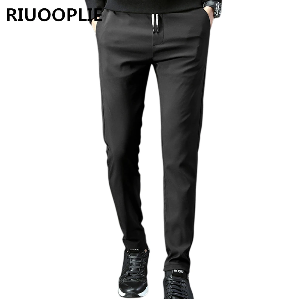 RIUOOPLIE Mens Business Casual Elastic Waist Skinny Pants Tighten Trousers Sweatpants 3