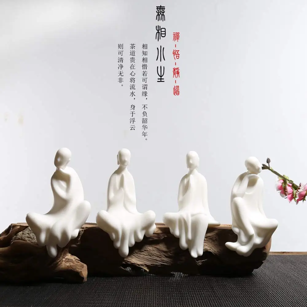 

KJYHXX White Ceramic Little Buddha Monk Furniture Handmade Home Deco Buddhism Creative Gift (Zen)