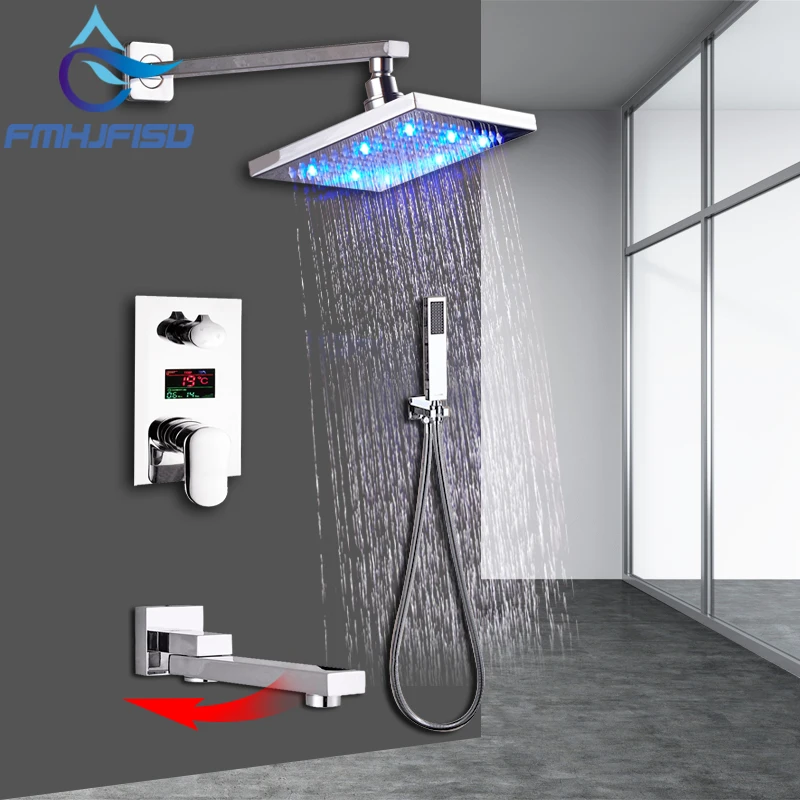 LCD Digital Display Shower Faucet Set 12" LED Shower Head 3 Function