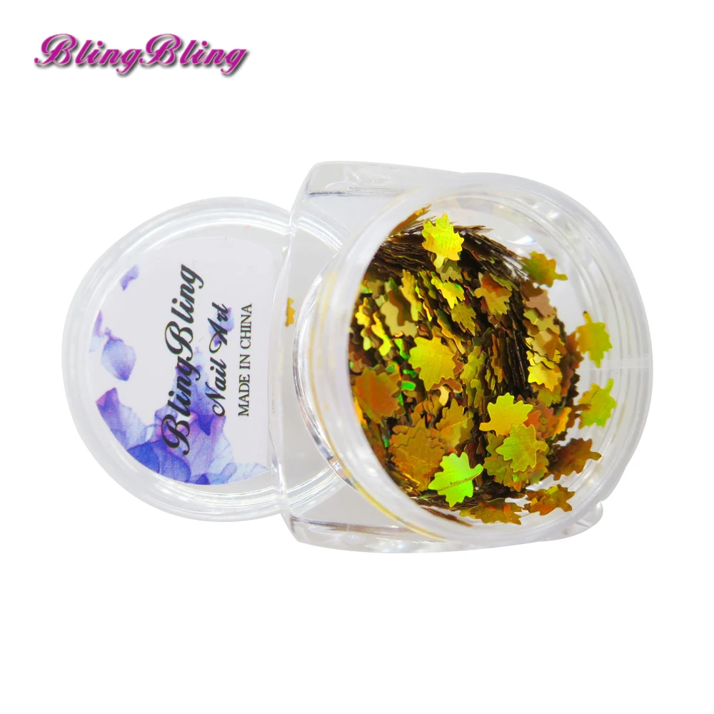 BlingBling новый осенний блеск для ногтей Золотой лак Кленовые Листья Форма
