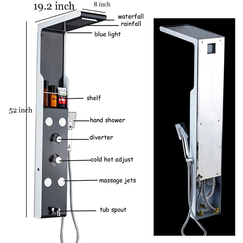 Настенный светодиодный светильник дождь водопад душевая панель кран тела массажные струи смеситель для душа латунный излив на ванну душ колонна башня