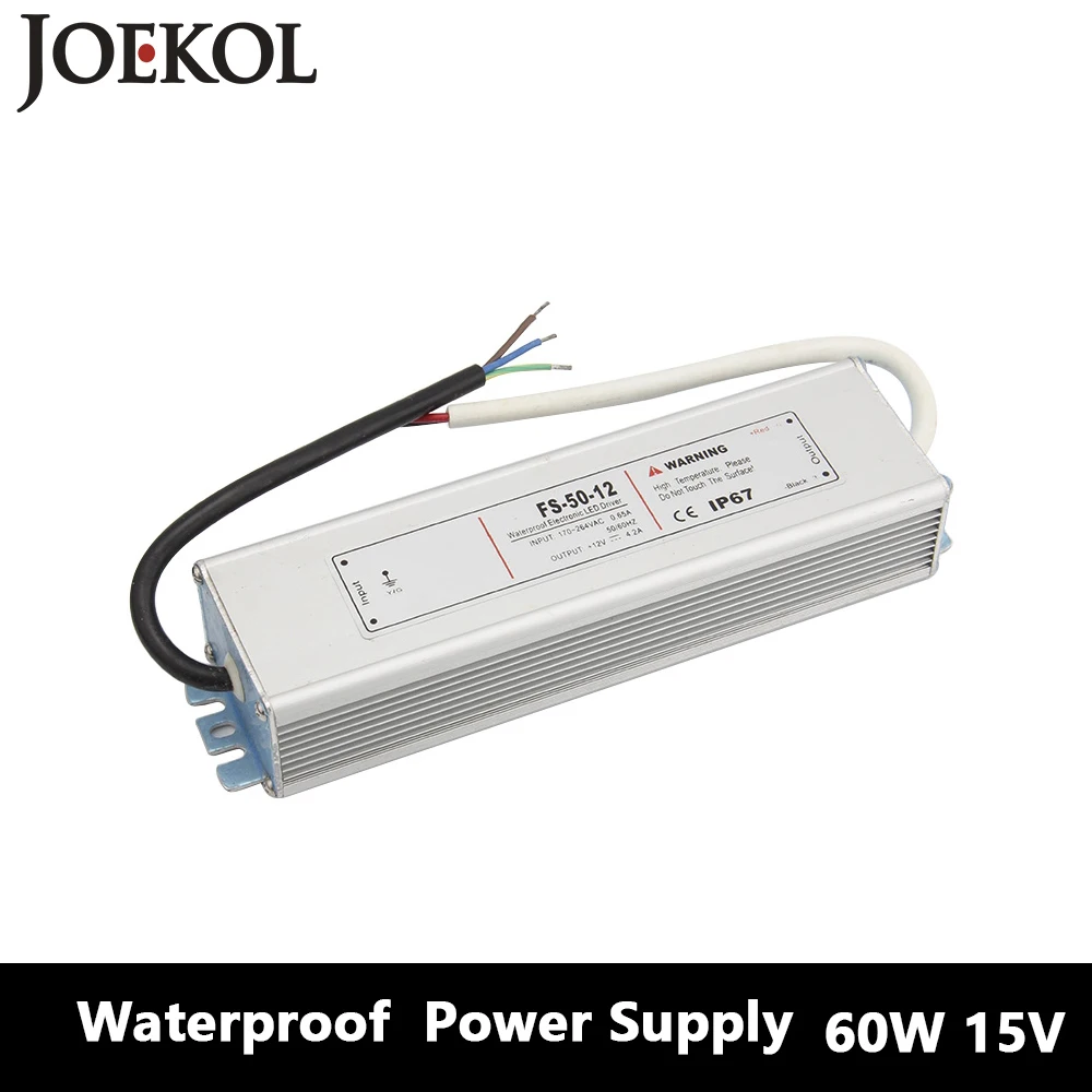 

Led Driver Transformer Waterproof Switching Power Supply Adapter,,AC170-260V To DC15V 60W Waterproof Outdoor IP67 Led Strip Lamp