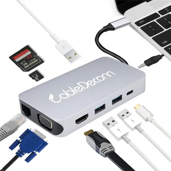 

USB C HDMI Hub USB 3.0 rj45 Adapter USB Type C HDMI VGA rj45 Converter with TF SD Card Reader PD Charger for MacBook Huawei P20