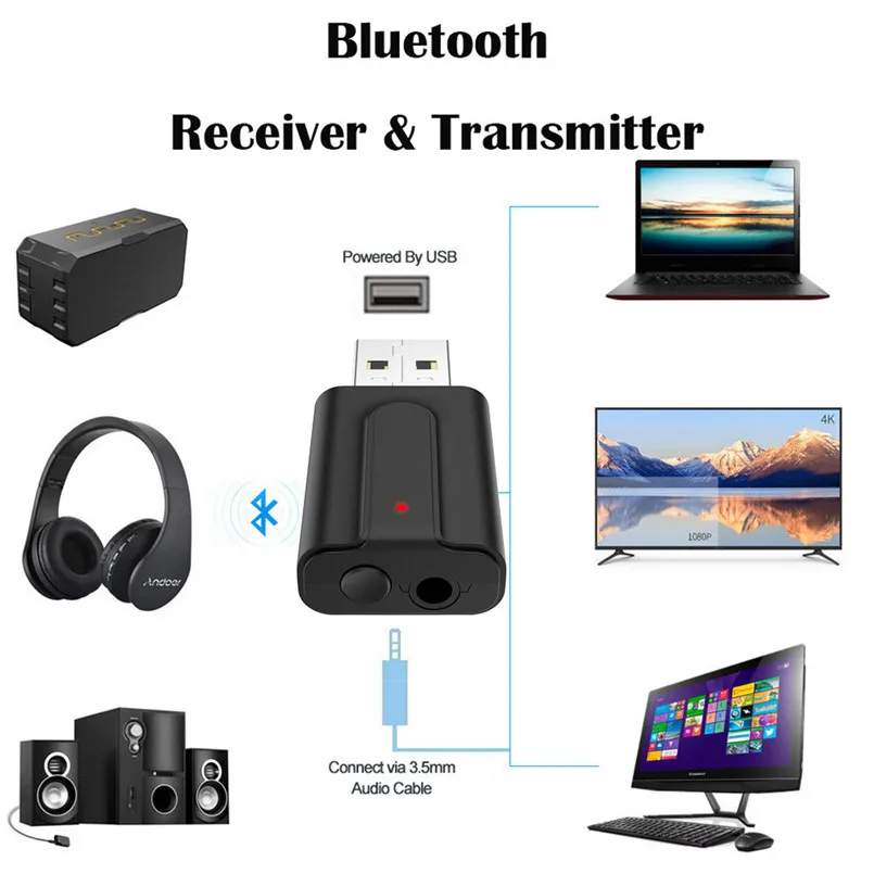 2 in 1 Bluetooth Audio Stereo Transmitter Receiver HIFI Music Adapter Music Home Car Adapter 3.5mm AUX &USB Adapter RCA 40JUN402