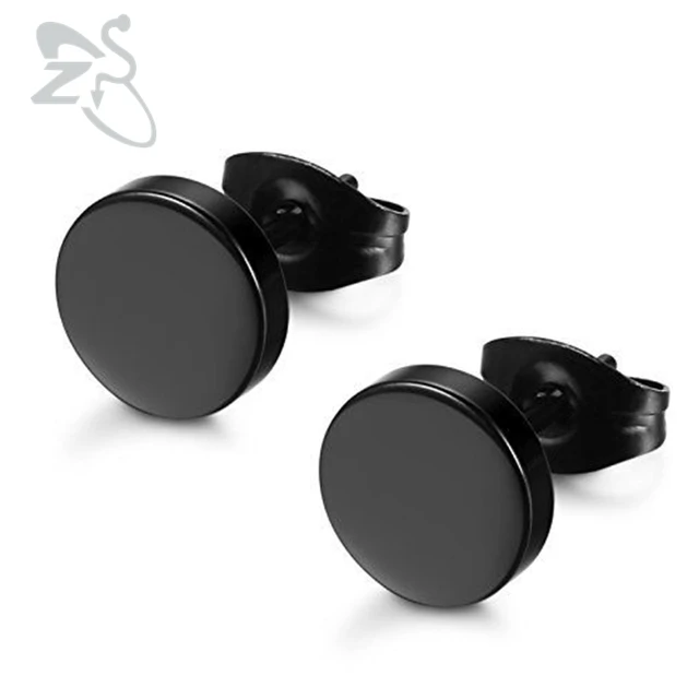 1 Pair Stainless Steel Ear Studs Earrings Black Plated Round Shaped 1 Pair Stainless Steel Ear Studs Earrings Black Plated Round Shaped With Erfly Clasp Push Back