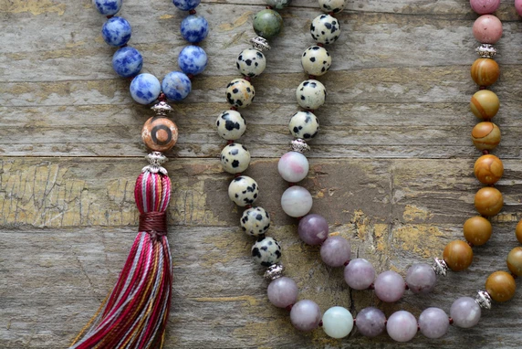 7 Chakra Necklace Unique 8MM Natural Stone Long Tassel Necklace Women Beaded Necklaces Beads Knotted Yoga Necklace