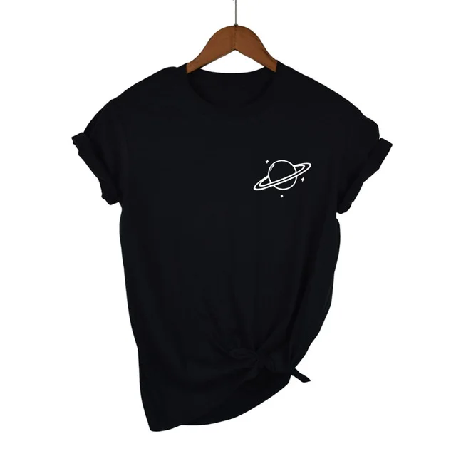 Сатурн планета футболка Tumblr хипстер женские топы черная футболка хлопчатобумажная футболка с рисунком стиль Харадзюку Футболка женская - Цвет: Black